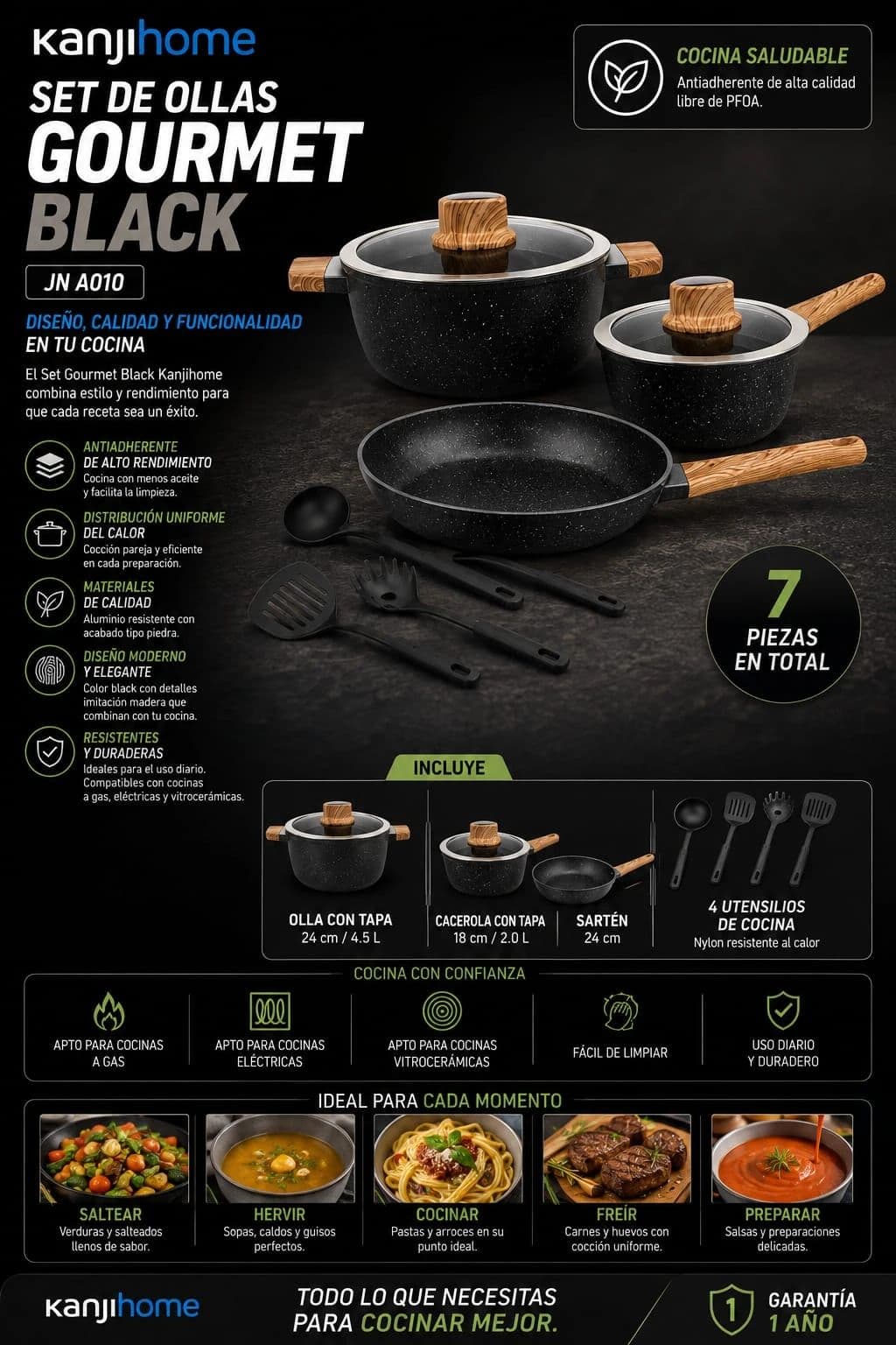 Set De Ollas Kanji Gourmet Negro — foto 1 de 1