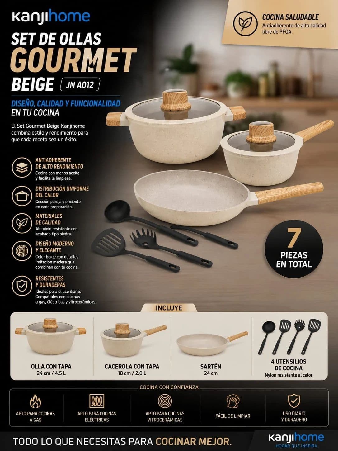 Set de Ollas Kanjihome Gourmet Beige — foto 1 de 1