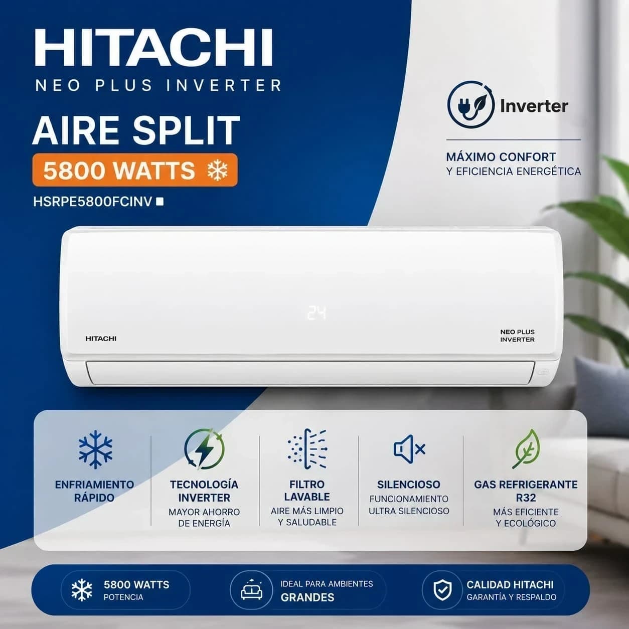 Aire acondicionado Hitachi 5800W Inverter — foto 1 de 3