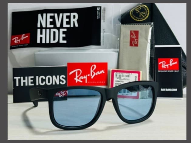Anteojos Ray-Ban JUSTIN NEGRO MATE (Celeste polarizado) — foto 1 de 1